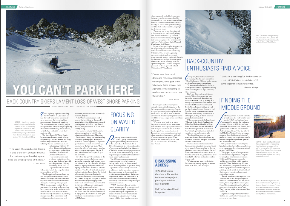 The Tahoe Weekly Backcountry Parking